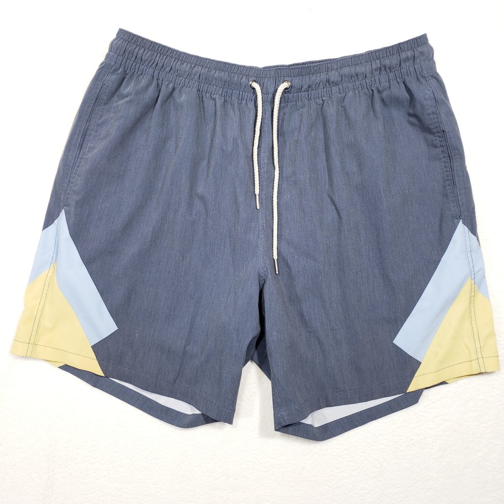 Fair Harbor‎ Swim Trunks Men XXL Blue Yellow Colorblock Lined Hybrid Shorts
